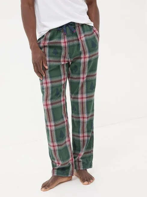 Men Fatface Pajamas and Nightwear Green Christmas Tree Check Pyjama Bottoms