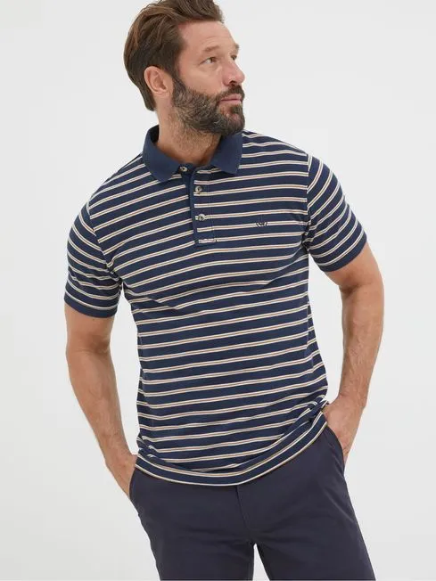 Men Fatface Polo Shirts Blue Stripe Polo Shirt