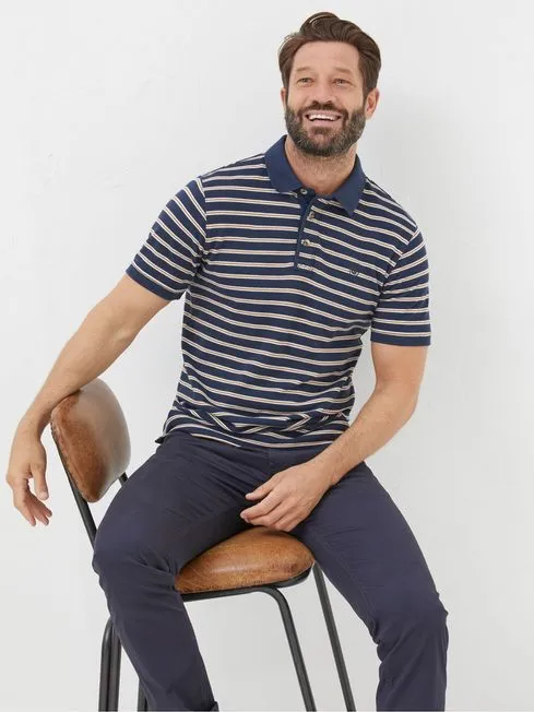 Men Fatface Polo Shirts Blue Stripe Polo Shirt