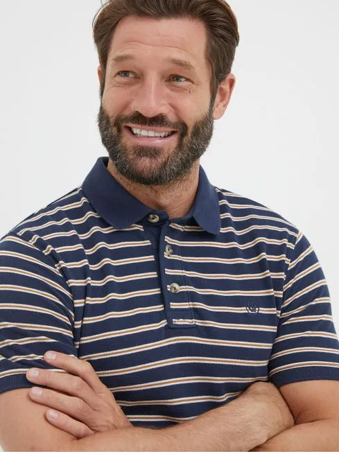 Men Fatface Polo Shirts Blue Stripe Polo Shirt