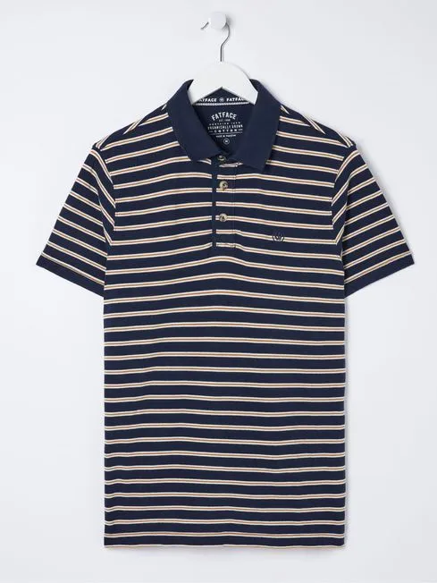 Men Fatface Polo Shirts Blue Stripe Polo Shirt