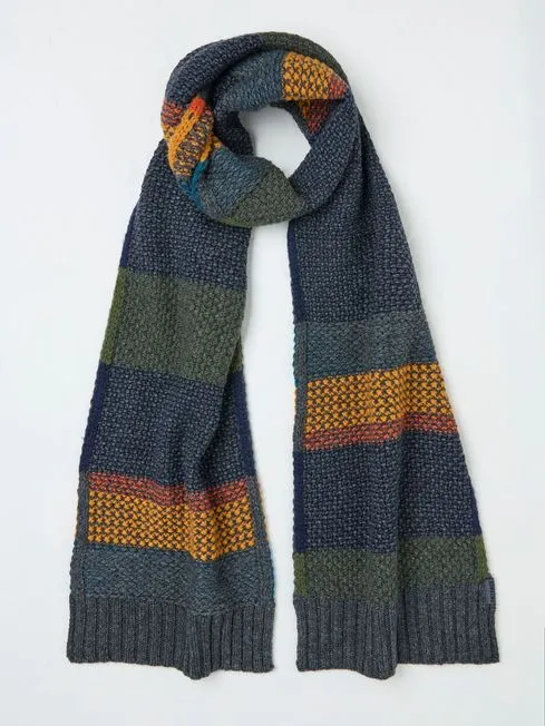 Men Fatface Scarves Navy Waffle Stripe Scarf