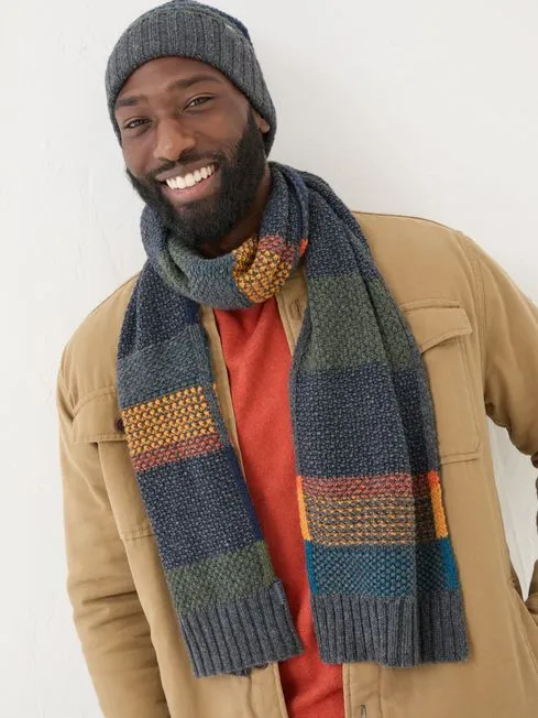Men Fatface Scarves Navy Waffle Stripe Scarf Men Fatface Scarves Navy Waffle Stripe Scarf