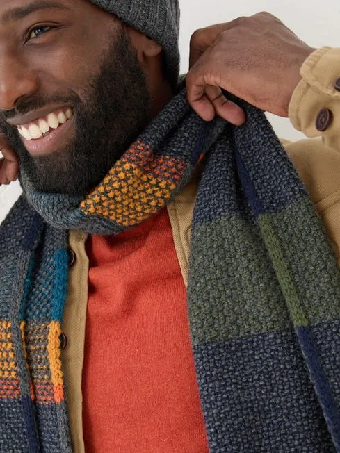 Men Fatface Scarves Navy Waffle Stripe Scarf Men Fatface Scarves Navy Waffle Stripe Scarf
