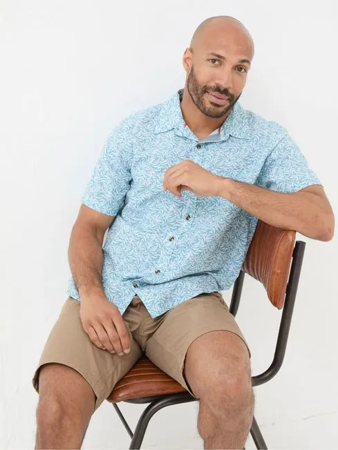 Men Fatface Shirts Banana Blue Leaf Print Shirt