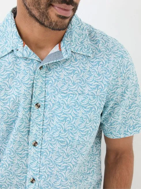 Men Fatface Shirts Banana Blue Leaf Print Shirt