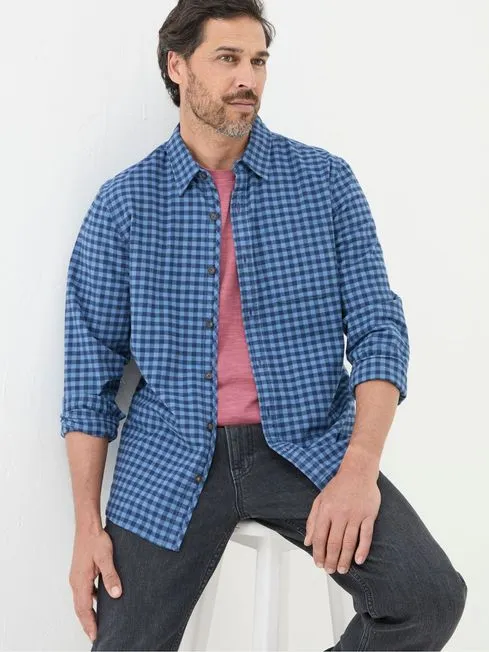 Men Fatface Shirts Blue Everly Gingham Shirt