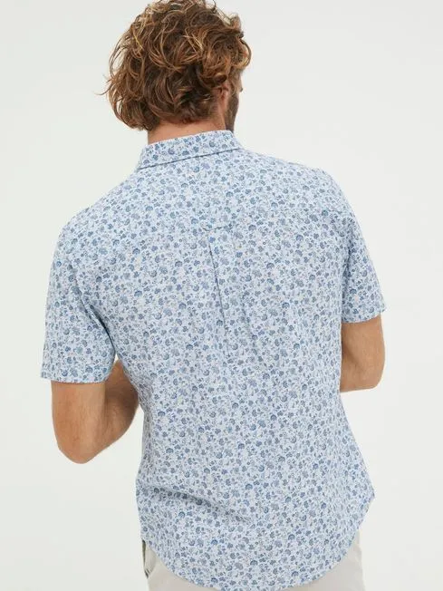 Men Fatface Shirts Blue Short Sleeve Floral Print Shirt Men Fatface Shirts Blue Short Sleeve Floral Print Shirt