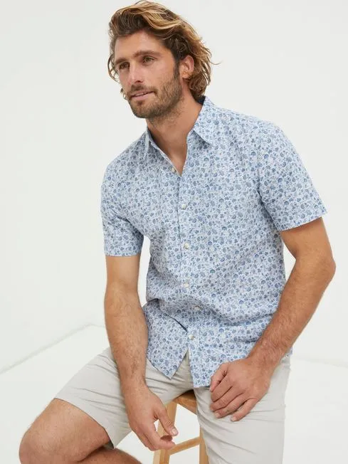 Men Fatface Shirts Blue Short Sleeve Floral Print Shirt Men Fatface Shirts Blue Short Sleeve Floral Print Shirt