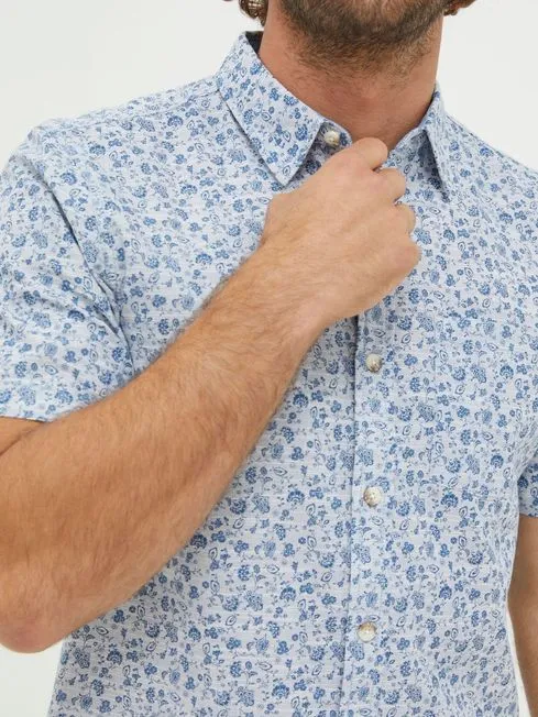 Men Fatface Shirts Blue Short Sleeve Floral Print Shirt Men Fatface Shirts Blue Short Sleeve Floral Print Shirt