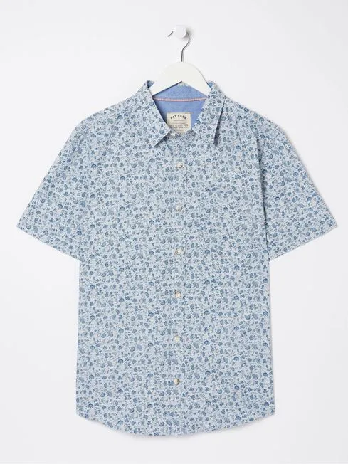 Men Fatface Shirts Blue Short Sleeve Floral Print Shirt Men Fatface Shirts Blue Short Sleeve Floral Print Shirt