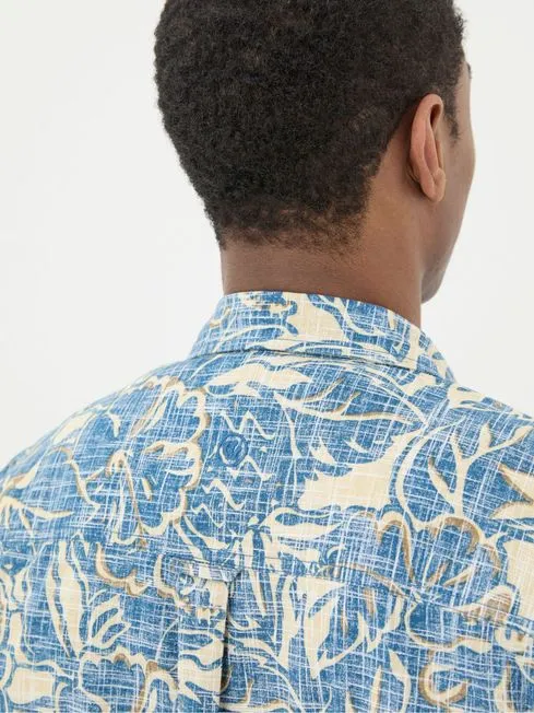 Men Fatface Shirts Blue Vintage Tropical Print Shirt