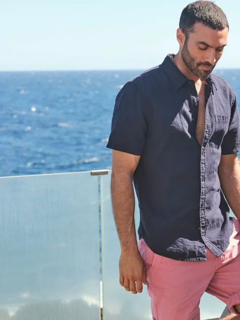 Men Fatface Shirts Bugle Navy Blue Linen Cotton Shirt Men Fatface Shirts Bugle Navy Blue Linen Cotton Shirt
