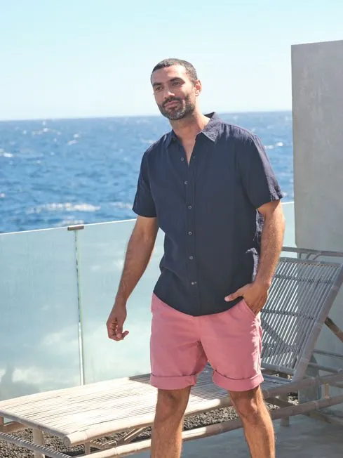 Men Fatface Shirts Bugle Navy Blue Linen Cotton Shirt Men Fatface Shirts Bugle Navy Blue Linen Cotton Shirt