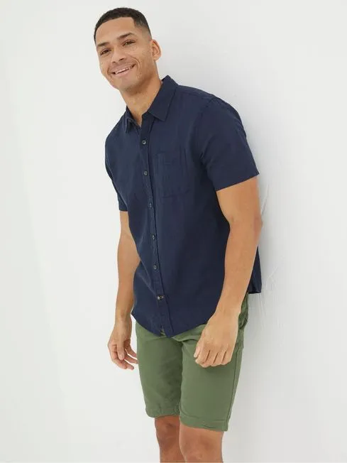 Men Fatface Shirts Bugle Navy Blue Linen Cotton Shirt Men Fatface Shirts Bugle Navy Blue Linen Cotton Shirt