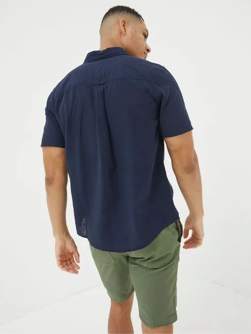 Men Fatface Shirts Bugle Navy Blue Linen Cotton Shirt Men Fatface Shirts Bugle Navy Blue Linen Cotton Shirt