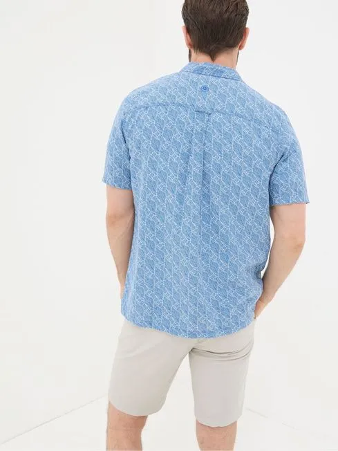 Men Fatface Shirts Dempsey Blue Leaf Print Linen Blend Shirt