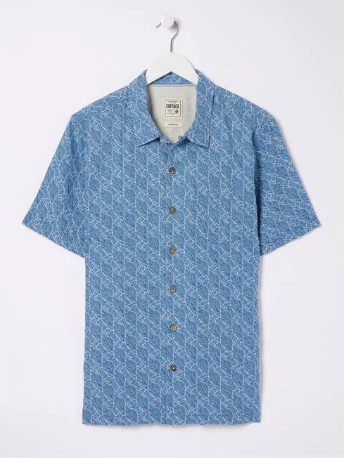 Men Fatface Shirts Dempsey Blue Leaf Print Linen Blend Shirt