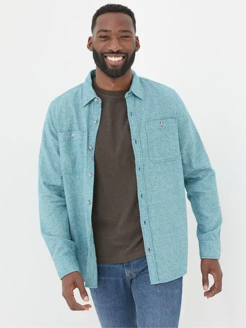 Men Fatface Shirts Green Long Sleeve Malton Shirt