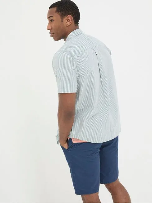 Men Fatface Shirts Green Short Sleeve Markham Stripe Shirt