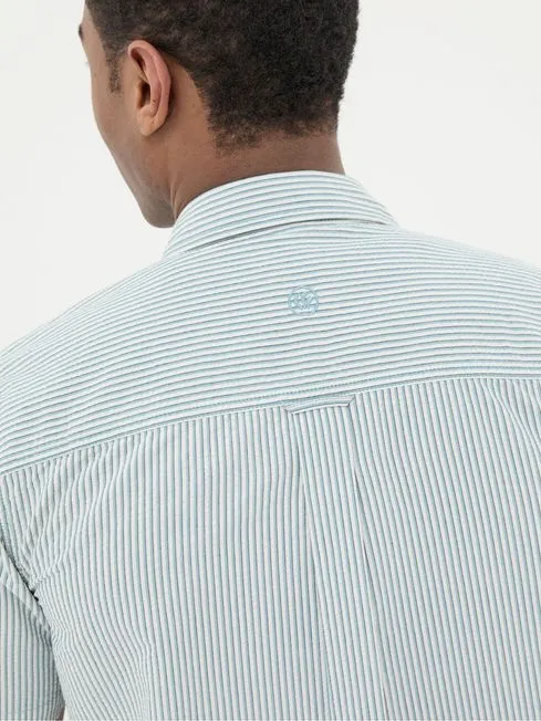 Men Fatface Shirts Green Short Sleeve Markham Stripe Shirt