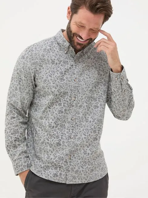 Men Fatface Shirts Grey Long Sleeve Sketch Floral Print Shirt