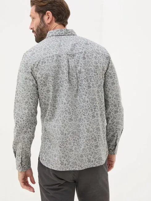 Men Fatface Shirts Grey Long Sleeve Sketch Floral Print Shirt