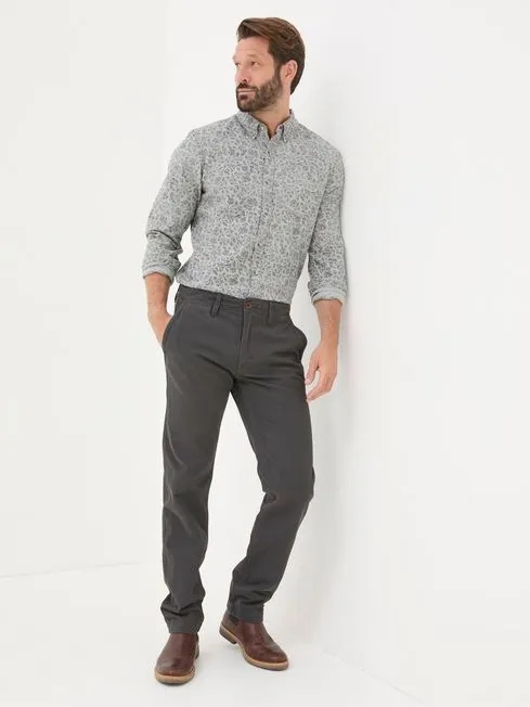 Men Fatface Shirts Grey Long Sleeve Sketch Floral Print Shirt
