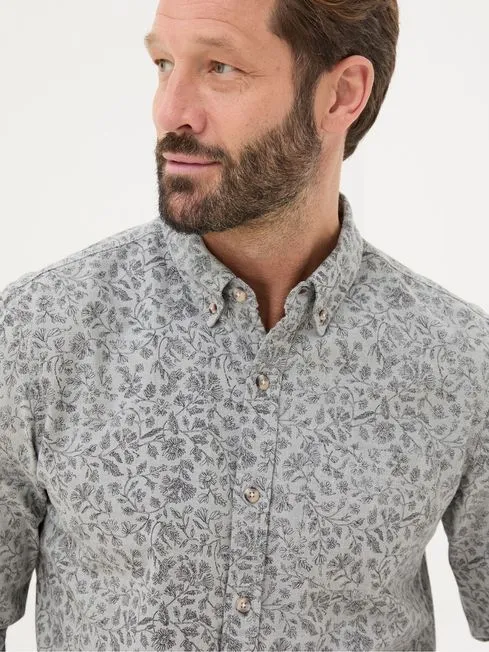 Men Fatface Shirts Grey Long Sleeve Sketch Floral Print Shirt