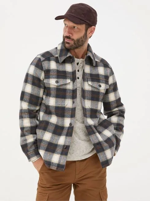 Men Fatface Shirts Milton Dark Brown Check Overshirt