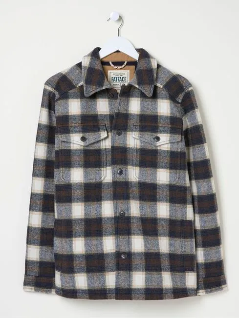 Men Fatface Shirts Milton Dark Brown Check Overshirt