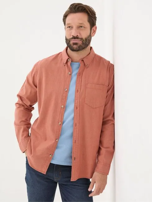 Men Fatface Shirts Orange Long Sleeve Tadlow Shirt