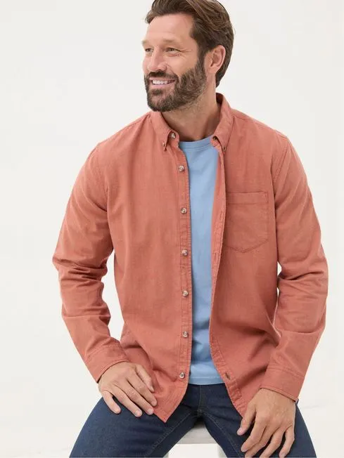 Men Fatface Shirts Orange Long Sleeve Tadlow Shirt
