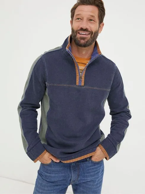 Men Fatface Sweatshirts and Hoodies Airlie Ink Blue Panel Sweatshirt