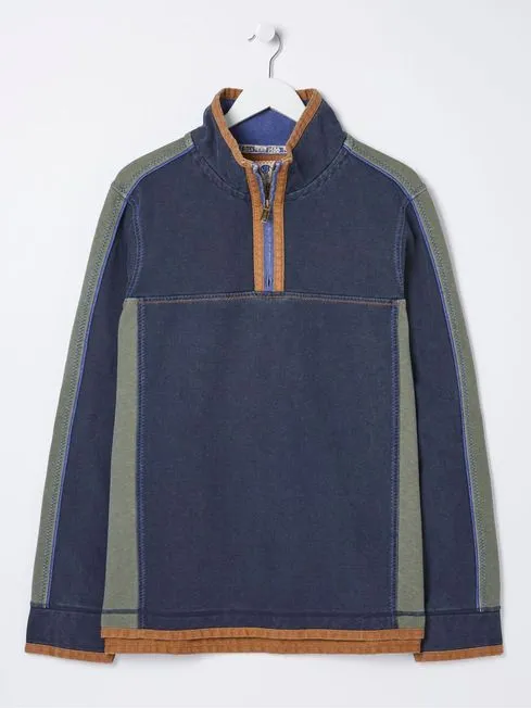 Men Fatface Sweatshirts and Hoodies Airlie Ink Blue Panel Sweatshirt