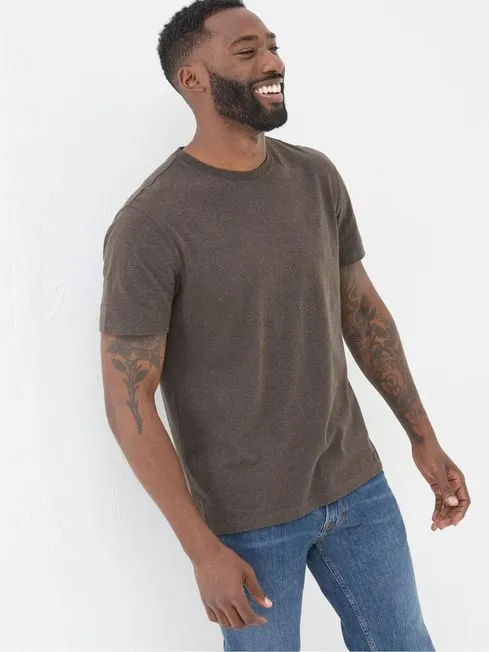 Men Fatface TShirts Lulworth Brown 100 Cotton Organic Crew TShirt