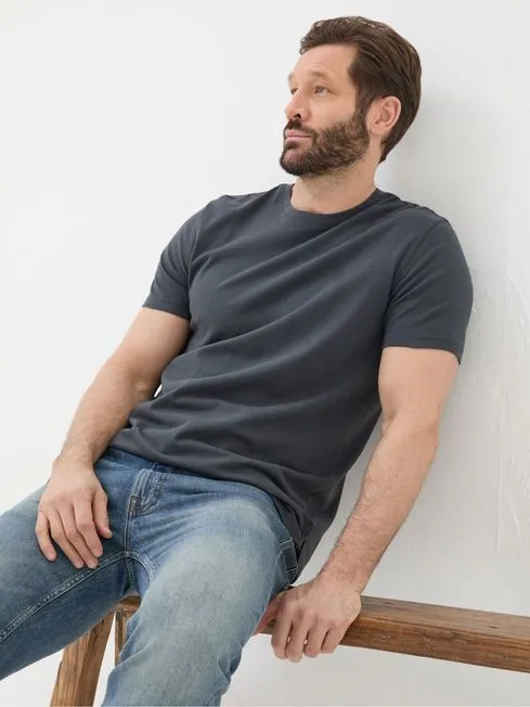 Men Fatface TShirts Lulworth Dark Grey 100 Cotton Organic Crew TShirt