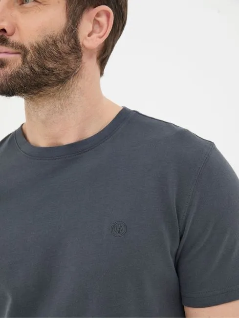 Men Fatface TShirts Lulworth Dark Grey 100 Cotton Organic Crew TShirt