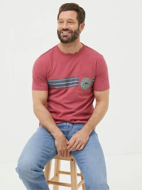 Men Fatface TShirts Pink Chest Stripe Badge TShirt