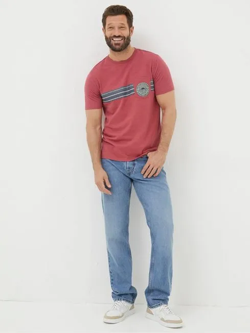 Men Fatface TShirts Pink Chest Stripe Badge TShirt Men Fatface TShirts Pink Chest Stripe Badge TShirt