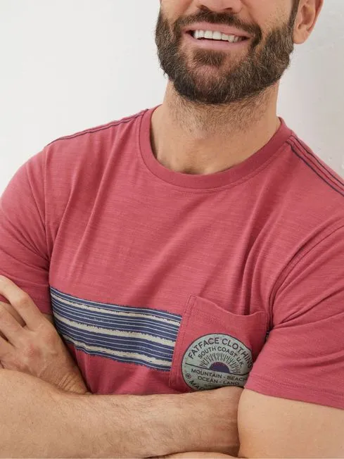Men Fatface TShirts Pink Chest Stripe Badge TShirt Men Fatface TShirts Pink Chest Stripe Badge TShirt