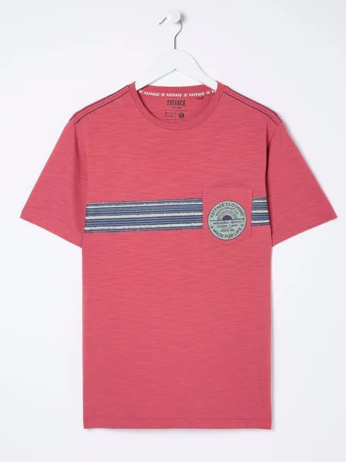 Men Fatface TShirts Pink Chest Stripe Badge TShirt Men Fatface TShirts Pink Chest Stripe Badge TShirt