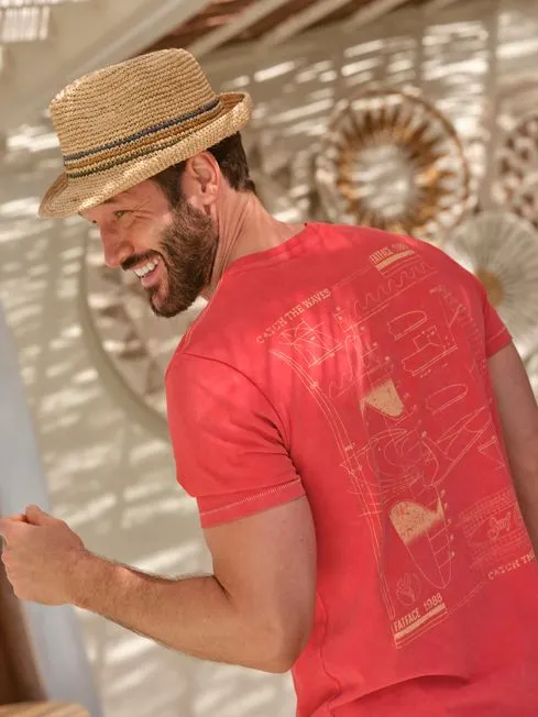 Men Fatface TShirts Red Surf Sketch TShirt