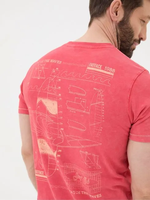 Men Fatface TShirts Red Surf Sketch TShirt
