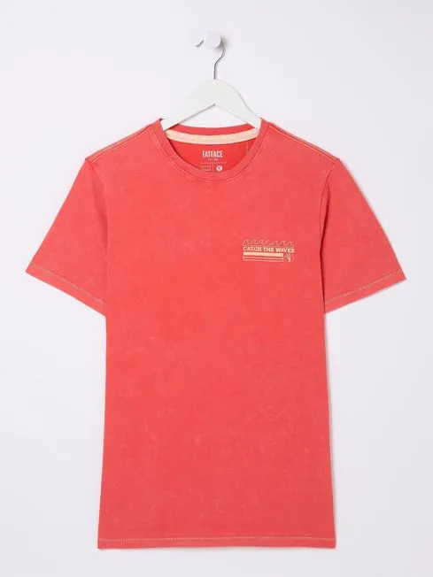 Men Fatface TShirts Red Surf Sketch TShirt