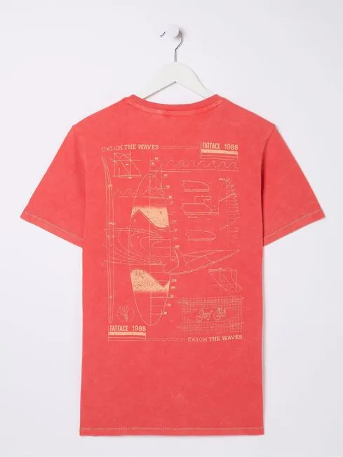 Men Fatface TShirts Red Surf Sketch TShirt