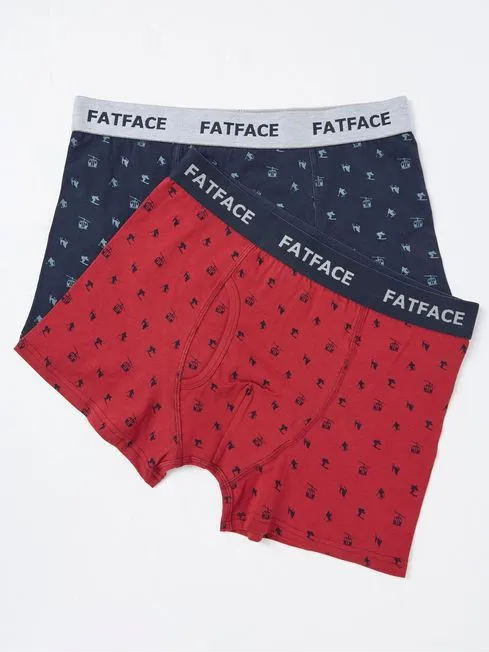 Men Fatface Underwear Red Ski Scene Boxers 2 Pack
