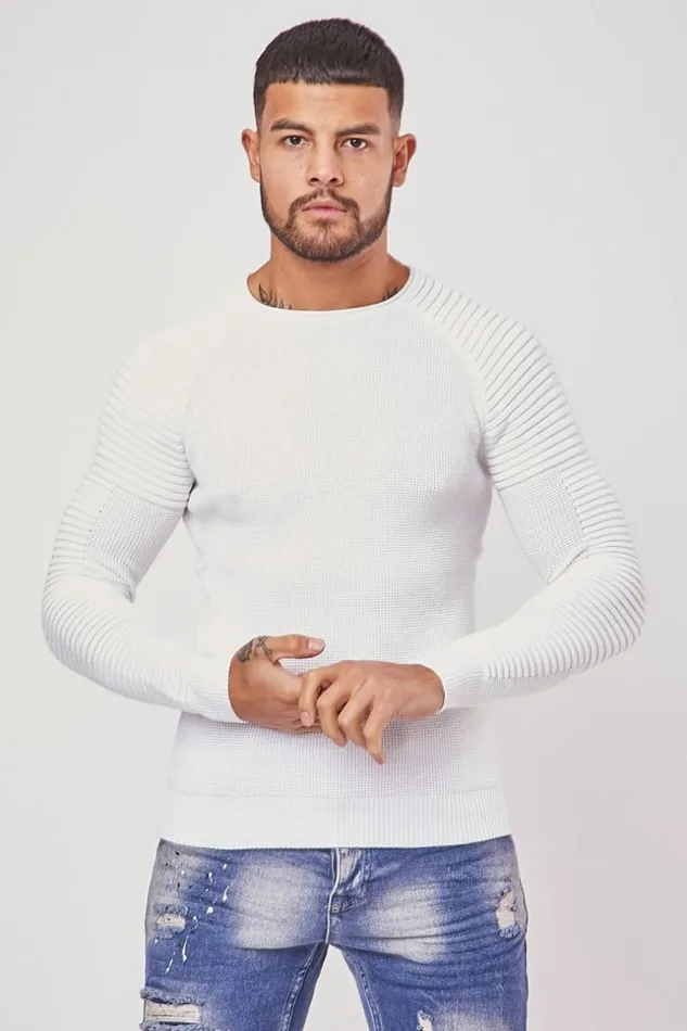 Men Fine Knit White Sweater Brentiny Paris Sweatshirts and Pullovers
