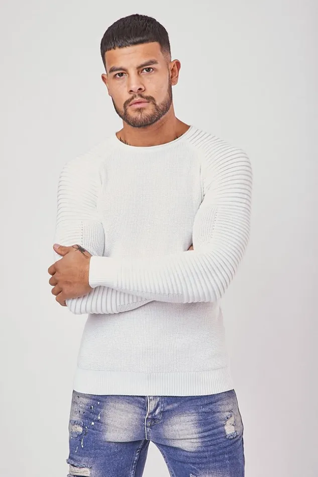 Men Fine Knit White Sweater Brentiny Paris Sweatshirts and Pullovers