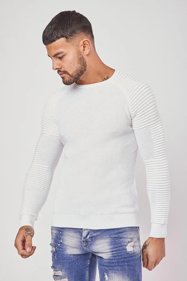 Men Fine Knit White Sweater Brentiny Paris Sweatshirts and Pullovers